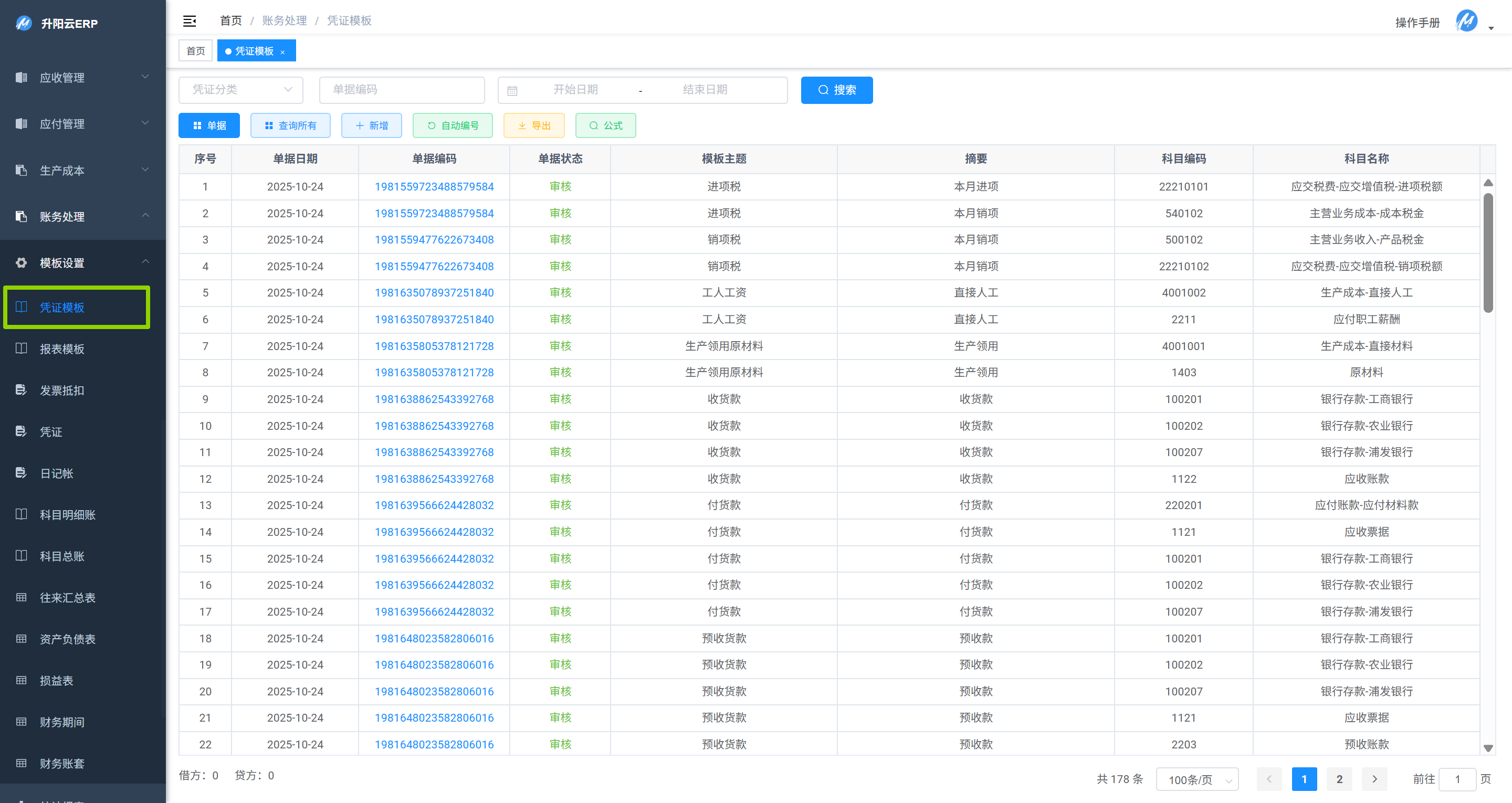 凭证模板列表